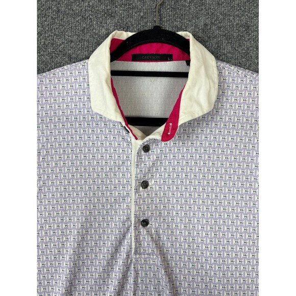 Greyson Golf Polo Shirt Mens Large Purple White Geometric Wolf Logo Performance - Picture 3 of 9